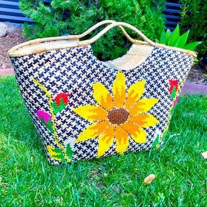 Straw beach bag pool bag spring summer large Tote Banago Liliana sunflower 🌼🌷